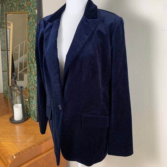 Talbots Size 12P/12 2-Piece Pant Suit w/ Blazer Jacket Midnight Blue Velvet - Picture 3 of 13